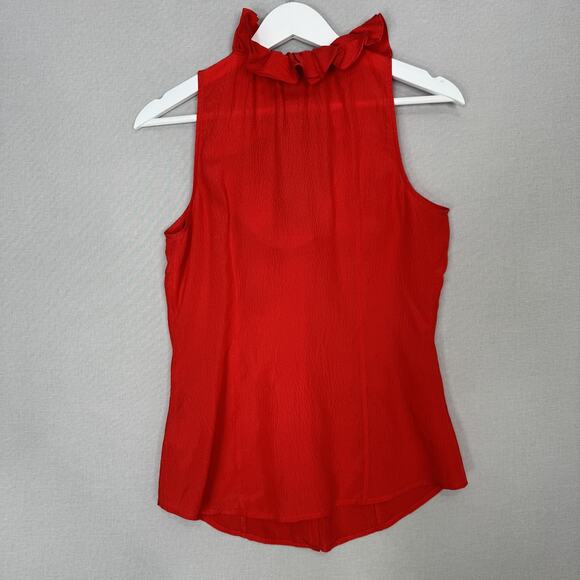 Armani Exchange Blouse Womens Medium Red 100% Silk Ruffle Button Top Y2K Fairy - Picture 6 of 12